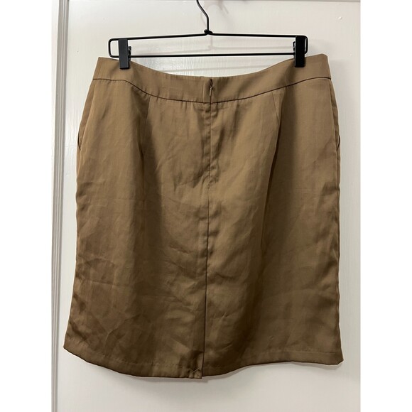 New York & Company Women's Silky Skirt Dark Tan Taupe Polyester Size 14 - Picture 2 of 6